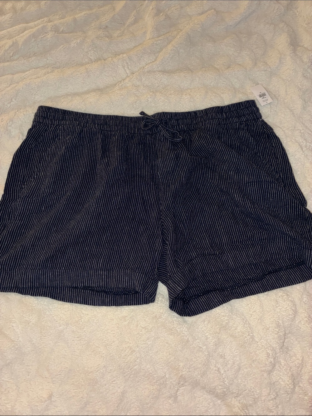 Old Navy Navy Pinstripe High-Waist Drawstring Shorts